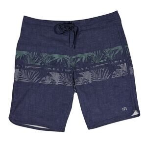 Travis Mathew Multicolored Striped Palm Tree Board Shorts Size 34 10" Inseam
